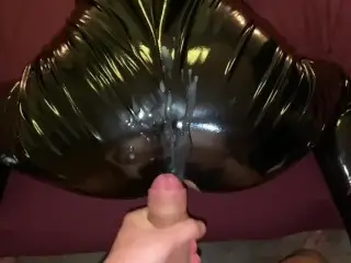 Fucking in my Favorite Shiny Leather Outfit - Huge Cumshot on Leather Pants