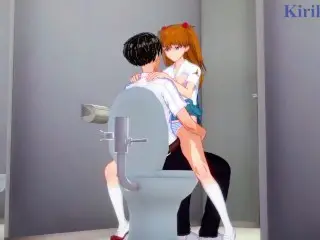 Asuka Langley Soryu and Shinji Ikari have Deep Sex in the School Bathroom. - Evangelion Hentai