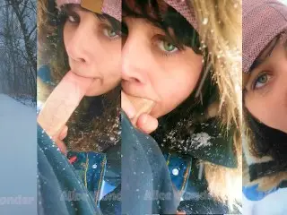 PUBLIC SNOWJOB - Outdoor DT Facefuck while Snowing in 10º F on the Trails - COLD, BUT FUN!!!