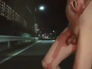 Pedestrian Bridge Crossing Challenge - Walking Naked Playing with Erect Cock at Midnight _ 220411