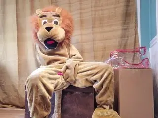 Squirting in my Lion Mascot Suit