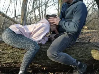 Red Bitch Sucks my Dick in the Forest while her Husband is not Around.