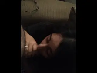 He Busted all over her Clothes