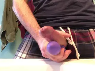 Vibrator on Big Cock Leads to Cumshot Blooper!