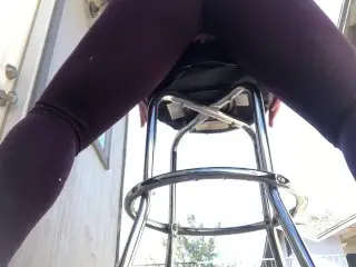 Squirting Pee while Humping my Pussy and Grinding my Clit on a Barstool outside in Ripped Leggings