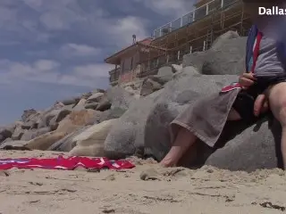 RISKY Public Beach Cock Flashing a Micro BIKINI BABE!