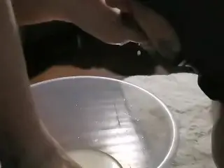 Foot Slave Husband Drinks Milk from Princess's Feet (Cum on Feet)