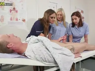 CFNM Uniformed Nurses Jerk and Suck their Patient in Group