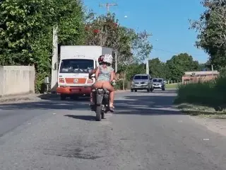 We were Caught while Riding a Motorcycle with Hot Tie Showing her Ass!