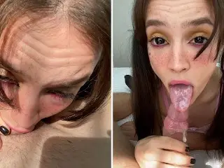 Stepsister instead of Watching a Cartoon had to do a Blowjob and Choke on Cum