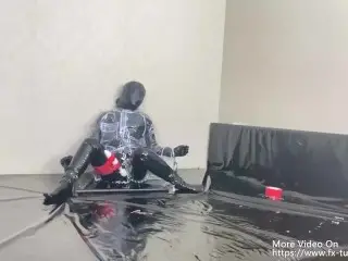 Transparent Raincoat self Bondage Orgasm Play