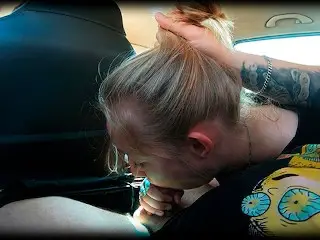 Risky Car Blowjob during Taxi Ride