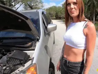 Roadside - Tattooed Babe Jae Lynn Pays Mechanic for the Car Repairs with her Tight Pussy