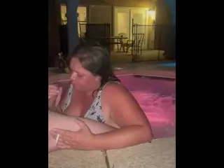 Poolside Late Night Smoking BJ. Deepthroat 9” Cock Facial.