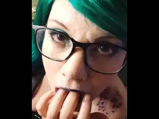 Goth Girl doing a Super Deepthroat Blowjob with Huge Facial Cumshot