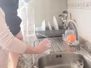 This Girl uses my Pissing Cock to Wash the Dishes