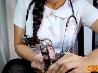 Nurse DominaFire Puts Patient in Chastity