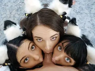 BFFs - Sexy Sugar Babes in Slutty Maid Uniforms Brooke Johnson, Kitty Cam and Lily Thot Share Stud