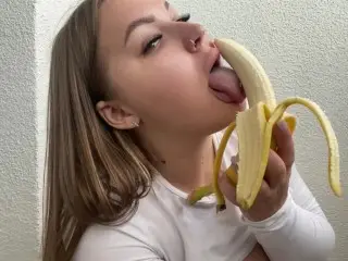 Hot Chick Banana Eating & Cream on the Face