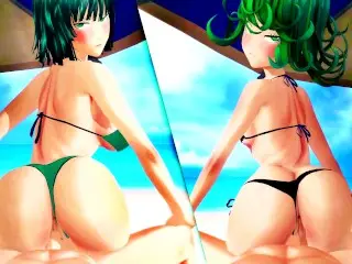 One Punch Man Tatsumaki and Fubuki both Ride your Cock with their Big Ass until Creampie - Animation