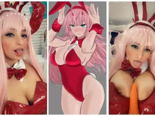 Zero two Bunny Cosplay Sexy Girl Dirty Talk JOI Jerk off Instructions Playing with her Carrot Anal