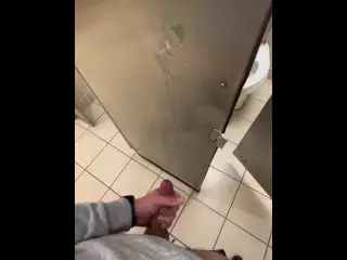 Teen Guy got Horny and did the most Risky thing in a Crowded Public bathroom-HUGE Cumshot in the end