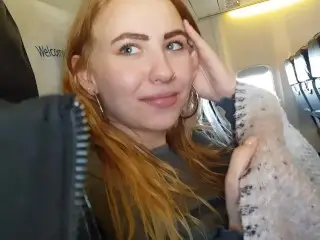 PUBLIC AIRPLANE Handjob and Blowjob