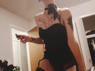 Sexy Trans Femboy Surprises his Lover with Lingerie under his Uniform and a Blowjob