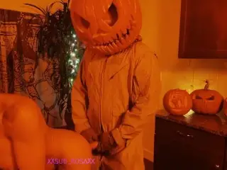 Trick or Treat PUMPKIN King~ JACK-O-LANTERN FUCKS me CUMS on my BIG TITS after SUCKING THROATING him