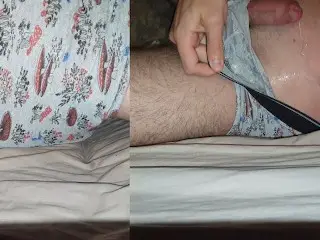 Humping Bed in Underwear, Thick Cumshot in Boxers