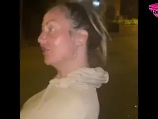 Classy Takes a Cum Load on her Face then Walks around the Streets with it Dripping down her Face