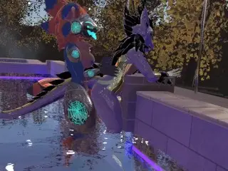 Futa Protogen Pounds Fluffy Dragon by the Pool