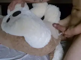 Humping and Fucking Face Teddy with COCK Slap