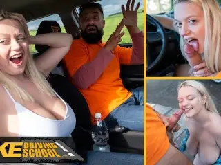 Fake Driving School - Big Natural Tits Blonde Hardcore Sex and Facial after near miss with Fake Taxi