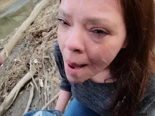 Hot MILF Gets HUGE Facial after Outdoor Blowjob, and she LOVES It!!!