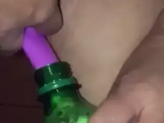 Pissing using her new toy and clean up!