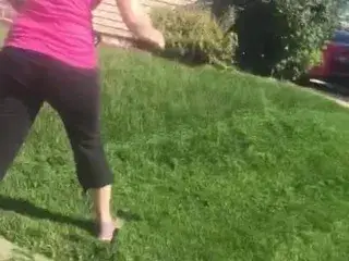 Milf neighbor mowing ass