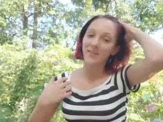 hot babe playing with herself outside