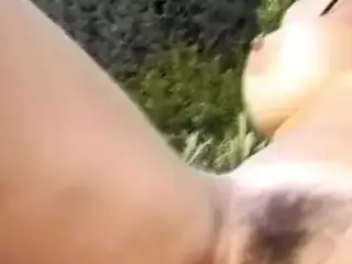 Hairy mature gets a thick dick by the poolside