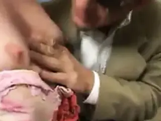 Blonde chick tight pink slit banged