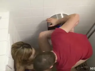 Caught and german college teens fuck on toilet at school