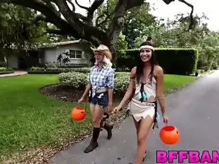 Petite teen in Pocahontas outfit banged by a monster cock