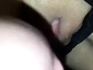 Rubbing his dick on her clit