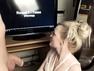 Blowjob and cum in mouth while watching porn