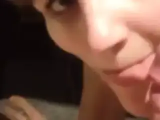 Blonde gorgeous wife gives great blowjob with cum in mouth