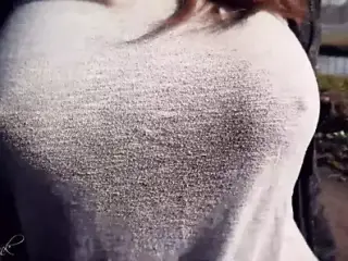 Bouncing Boobs in Shirt While Walking