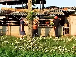 Hungarian granny peasant Janet pees and fucks near the barn