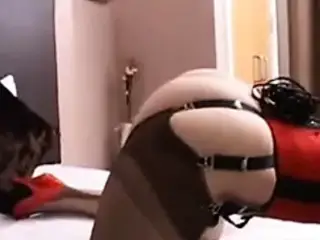 lesbian femdom with lingerie sub taking punishment