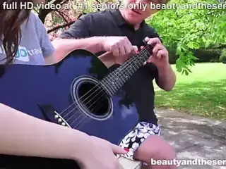 Horny grandpa teaches young student some chords