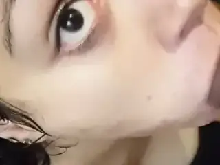 Nerdy girl, sucks my cock in the shower